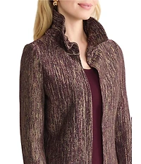 MISOOK Lurex Knit Rouched Stand Collar Bracelet Sleeve Jacket