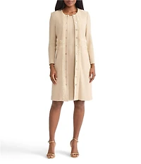 MISOOK Lurex Knit Round Neck Long Sleeve Ribbon Chain Trim Jacket