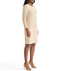 MISOOK Lurex Knit Round Neck Long Sleeve Ribbon Chain Trim Jacket