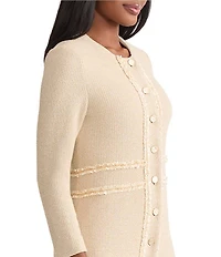 MISOOK Lurex Knit Round Neck Long Sleeve Ribbon Chain Trim Jacket