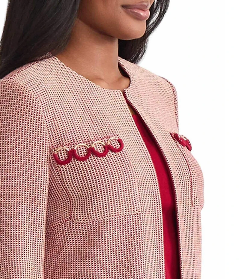 MISOOK Lurex Knit Round Neck Long Sleeve Ring Trim Jacket