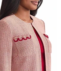 MISOOK Lurex Knit Round Neck Long Sleeve Ring Trim Jacket