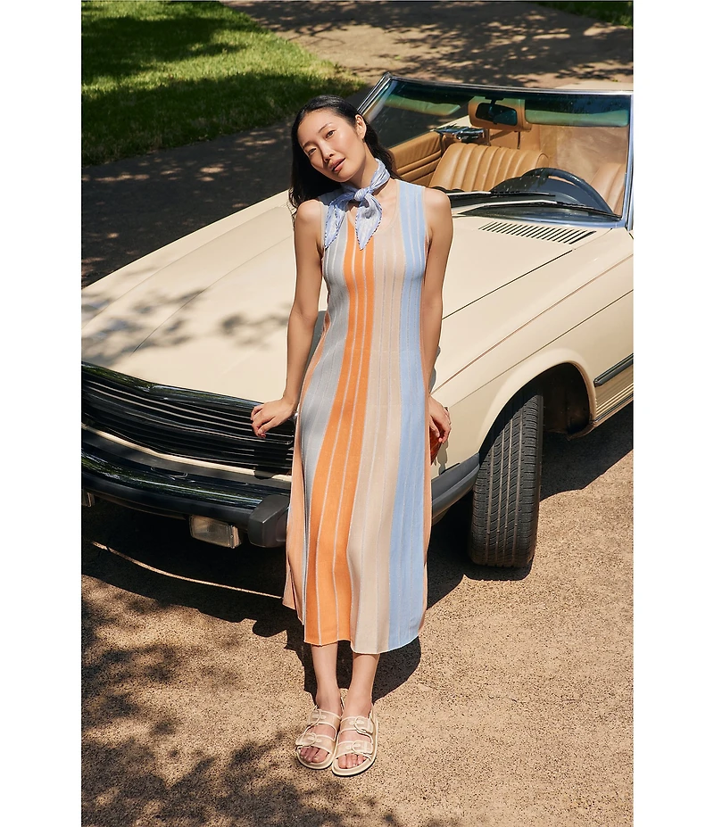 MISOOK Lurex Knit Stripe Scoop Neck Sleeveless Maxi Dress
