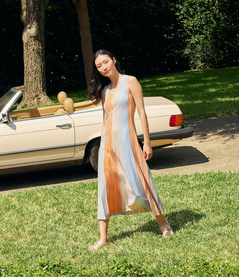 MISOOK Lurex Knit Stripe Scoop Neck Sleeveless Maxi Dress