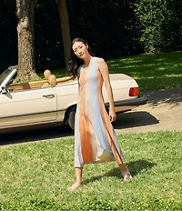 MISOOK Lurex Knit Stripe Scoop Neck Sleeveless Maxi Dress