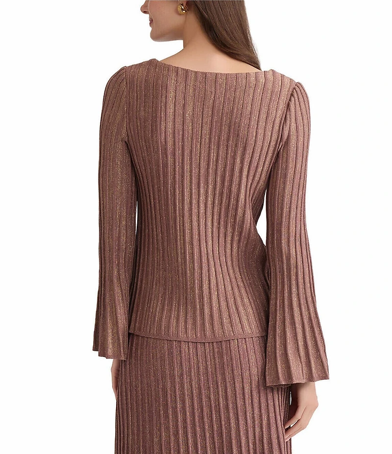 MISOOK Coordinating Lurex Ribbed Knit Boat Neck Long Bell Sleeve Tunic