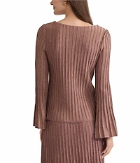 MISOOK Coordinating Lurex Ribbed Knit Boat Neck Long Bell Sleeve Tunic