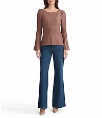 MISOOK Coordinating Lurex Ribbed Knit Boat Neck Long Bell Sleeve Tunic