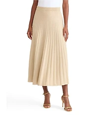 MISOOK Lurex Ribbed Knit Pleated A-Line Midi Dress