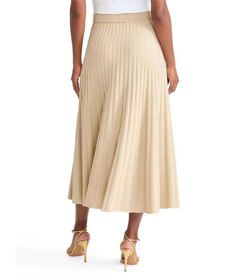 MISOOK Lurex Ribbed Knit Pleated A-Line Midi Dress