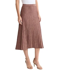 MISOOK Lurex Soft Metallic Ribbed Knit A-Line Midi Skirt