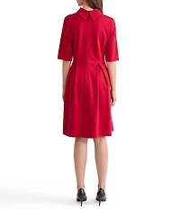 MISOOK Luxe Stretch Ponte Fold Collar Neck Elbow Sleeve A-Line Dress
