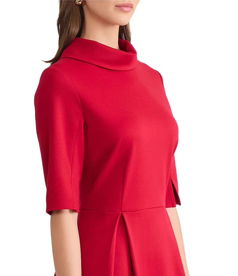 MISOOK Luxe Stretch Ponte Fold Collar Neck Elbow Sleeve A-Line Dress