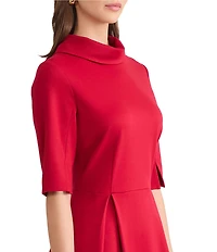 MISOOK Luxe Stretch Ponte Fold Collar Neck Elbow Sleeve A-Line Dress