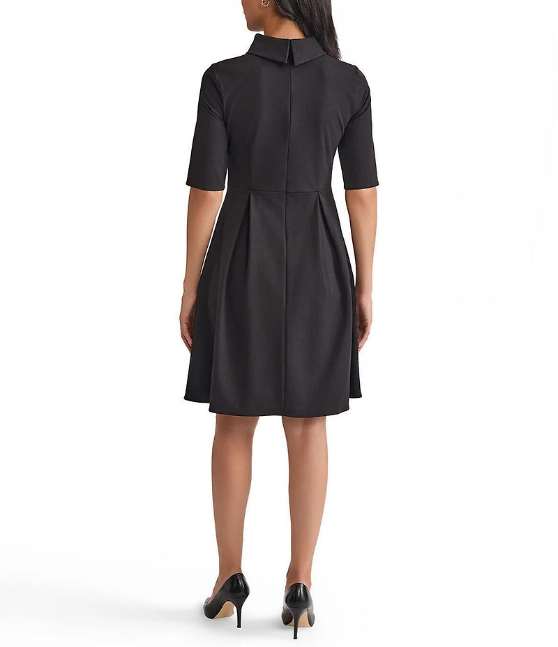 MISOOK Luxe Stretch Ponte Fold Collar Neck Elbow Sleeve A-Line Dress