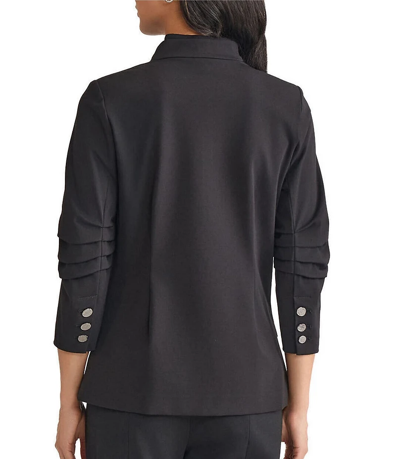 MISOOK Luxe Stretch Ponte Modified Mandarin Collar 3/4 Pleated Sleeve Blazer