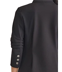 MISOOK Luxe Stretch Ponte Modified Mandarin Collar 3/4 Pleated Sleeve Blazer
