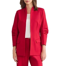 MISOOK Luxe Stretch Ponte Modified Mandarin Collar 3/4 Pleated Sleeve Blazer
