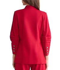 MISOOK Luxe Stretch Ponte Modified Mandarin Collar 3/4 Pleated Sleeve Blazer
