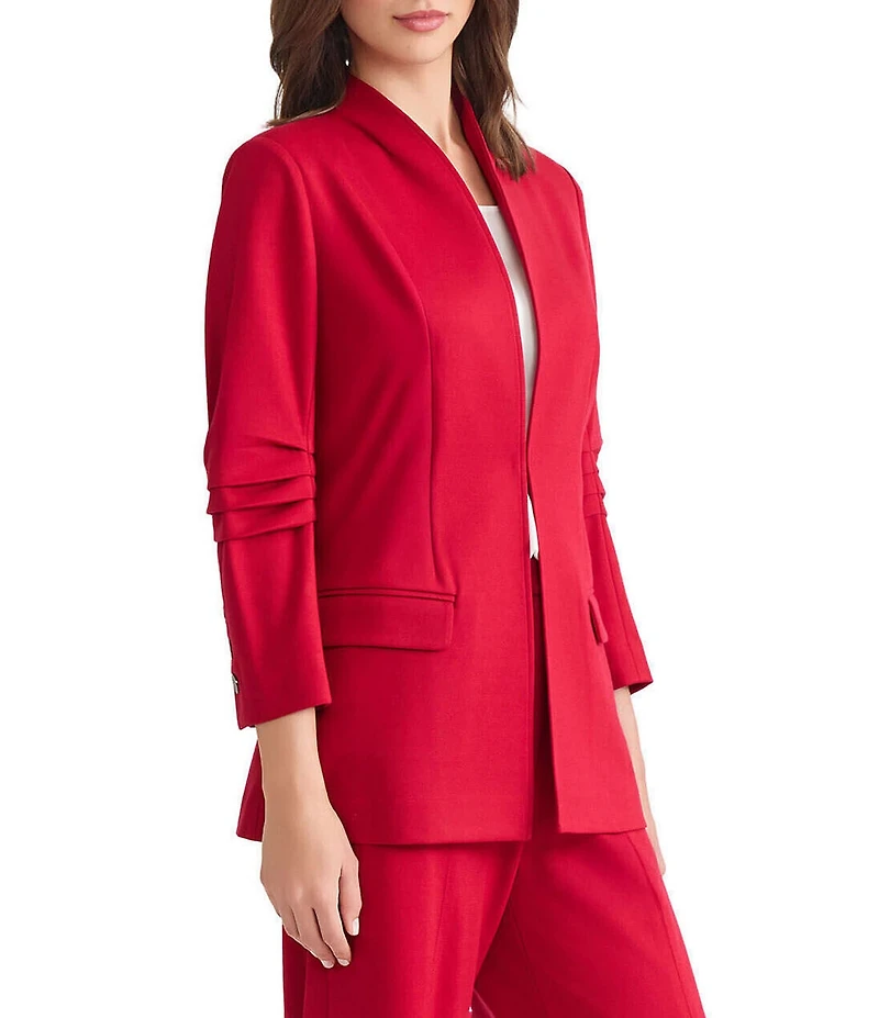 MISOOK Luxe Stretch Ponte Modified Mandarin Collar 3/4 Pleated Sleeve Blazer