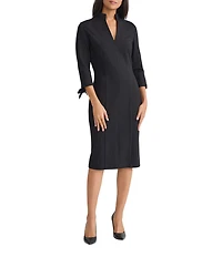 MISOOK Luxe Stretch Ponte Stand Collar V-Neck 3/4 Tie Sleeve Dress