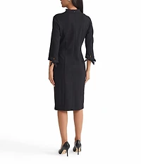 MISOOK Luxe Stretch Ponte Stand Collar V-Neck 3/4 Tie Sleeve Dress