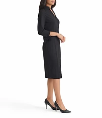 MISOOK Luxe Stretch Ponte Stand Collar V-Neck 3/4 Tie Sleeve Dress