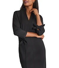 MISOOK Luxe Stretch Ponte Stand Collar V-Neck 3/4 Tie Sleeve Dress