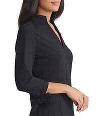 MISOOK Luxe Stretch Ponte Stand Collar V-Neck 3/4 Tie Sleeve Dress