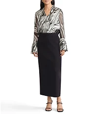 MISOOK Marble Print Coordinating Silk Chiffon V-Neck Long Bell Sleeve Tunic