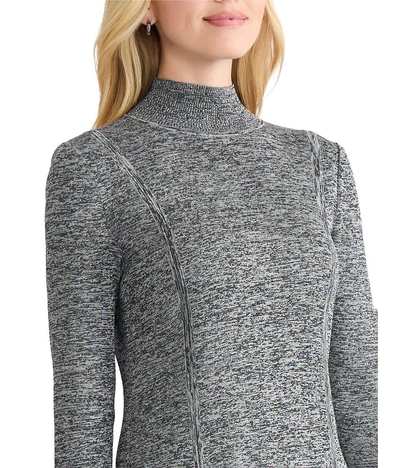MISOOK Melange Knit Mock Neck Long Sleeve A-Line Dress