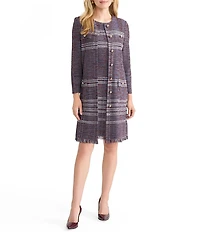 MISOOK Melange Knit Round Neck Long Sleeve Fringe Trim Jacket