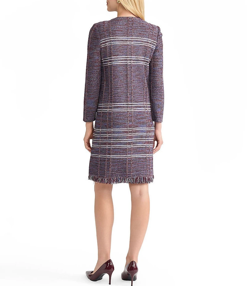 MISOOK Melange Knit Round Neck Long Sleeve Fringe Trim Jacket