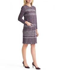 MISOOK Melange Knit Round Neck Long Sleeve Fringe Trim Jacket