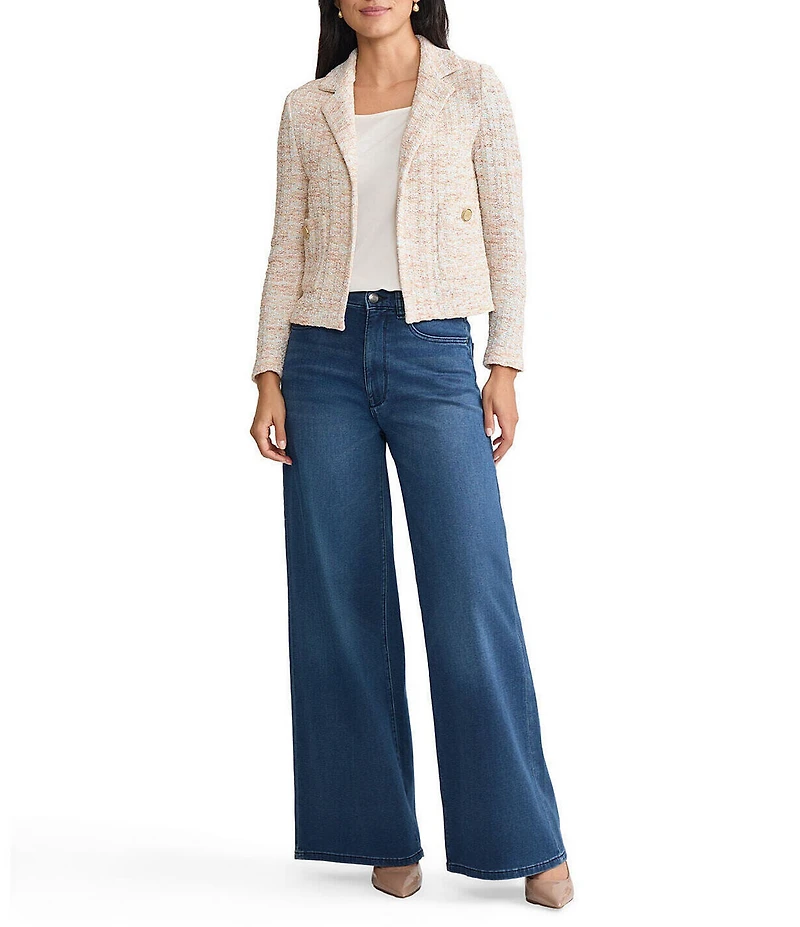 MISOOK Melange Tweed Knit Notch Lapel Long Sleeve Jacket