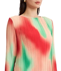 MISOOK Mirco Pleated Crepe Jewel Neck Long Sleeve Midi Dress