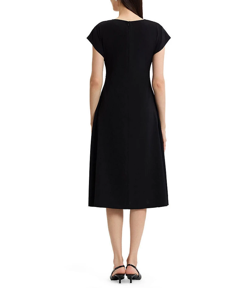 MISOOK Mixed-Media Abstract Animal Knit Panel Crew Neck Cap Sleeve Dress