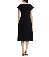 MISOOK Mixed-Media Abstract Animal Knit Panel Crew Neck Cap Sleeve Dress
