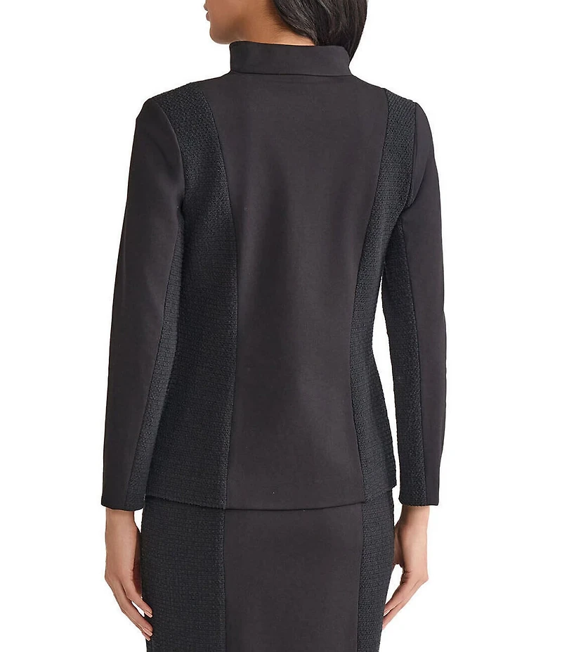 MISOOK Mixed Media Ponte Modified Mandarin Collar Long Sleeve Blazer