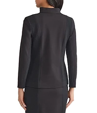 MISOOK Mixed Media Ponte Modified Mandarin Collar Long Sleeve Blazer