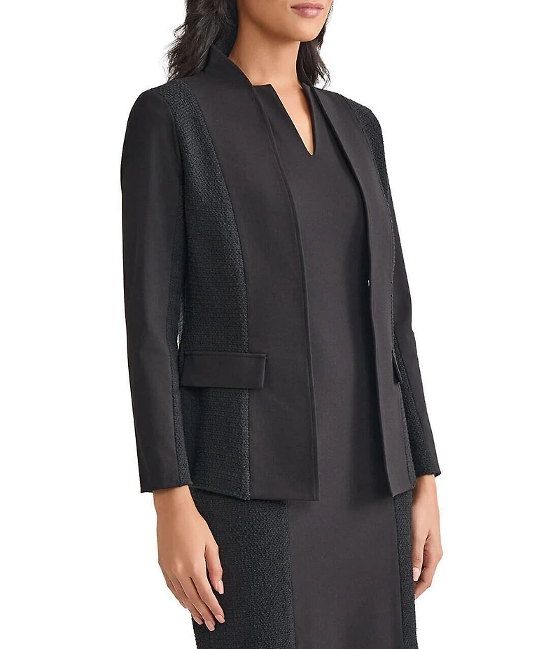 MISOOK Mixed Media Ponte Modified Mandarin Collar Long Sleeve Blazer
