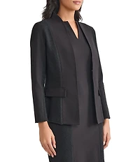 MISOOK Mixed Media Ponte Modified Mandarin Collar Long Sleeve Blazer