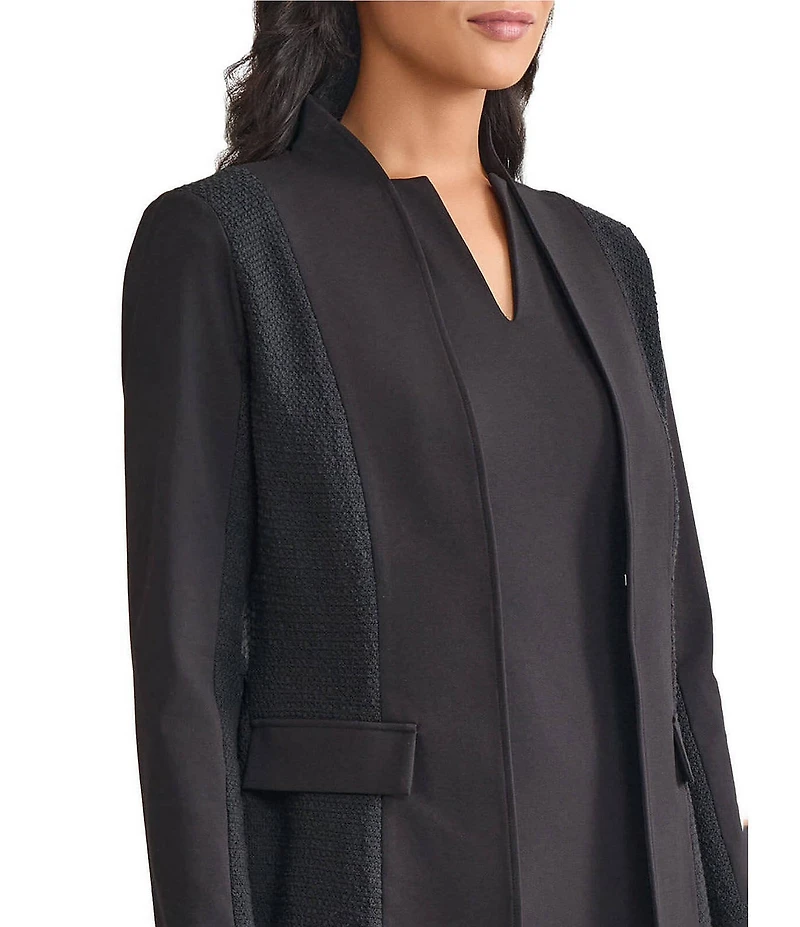 MISOOK Mixed Media Ponte Modified Mandarin Collar Long Sleeve Blazer