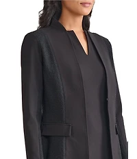 MISOOK Mixed Media Ponte Modified Mandarin Collar Long Sleeve Blazer