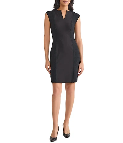 MISOOK Mixed Media Split V-Neck Cap Sleeve Sheath Dress