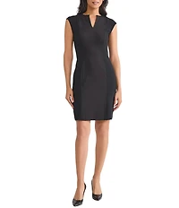 MISOOK Mixed Media Split V-Neck Cap Sleeve Sheath Dress