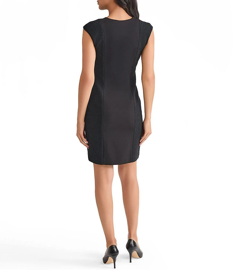 MISOOK Mixed Media Split V-Neck Cap Sleeve Sheath Dress