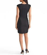 MISOOK Mixed Media Split V-Neck Cap Sleeve Sheath Dress