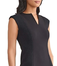 MISOOK Mixed Media Split V-Neck Cap Sleeve Sheath Dress