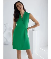 MISOOK Mixed-Media V-Neck Sleeveless Faux Wrap Sheath Dress